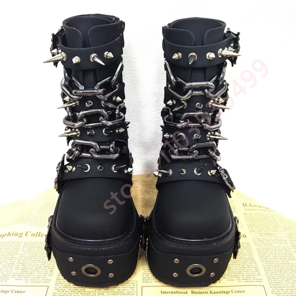 Motorcycle Chain - 2026 Gotik Siyah Platform Bilek Botları